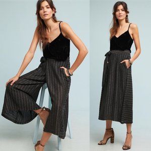 Anthropologie Eva Franco Blake Black & Gold Striped Cropped Wrap Pants Size: XS